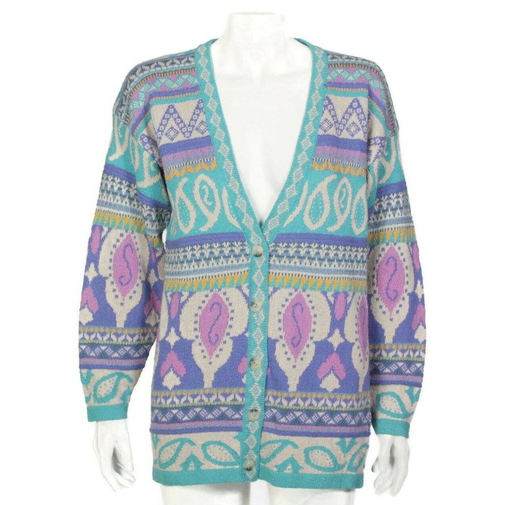 SEGRETS SUN PRINTS Vintage 90's Pastel Button Cardigan Sweater Womens sz S /823